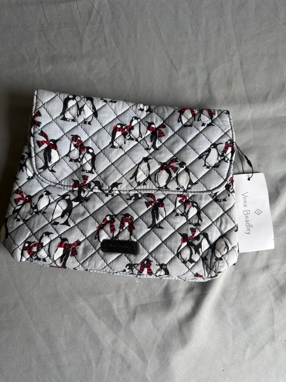 Vera Bradley Brush & Cosmetic Case Playful Penguins Gray NWT